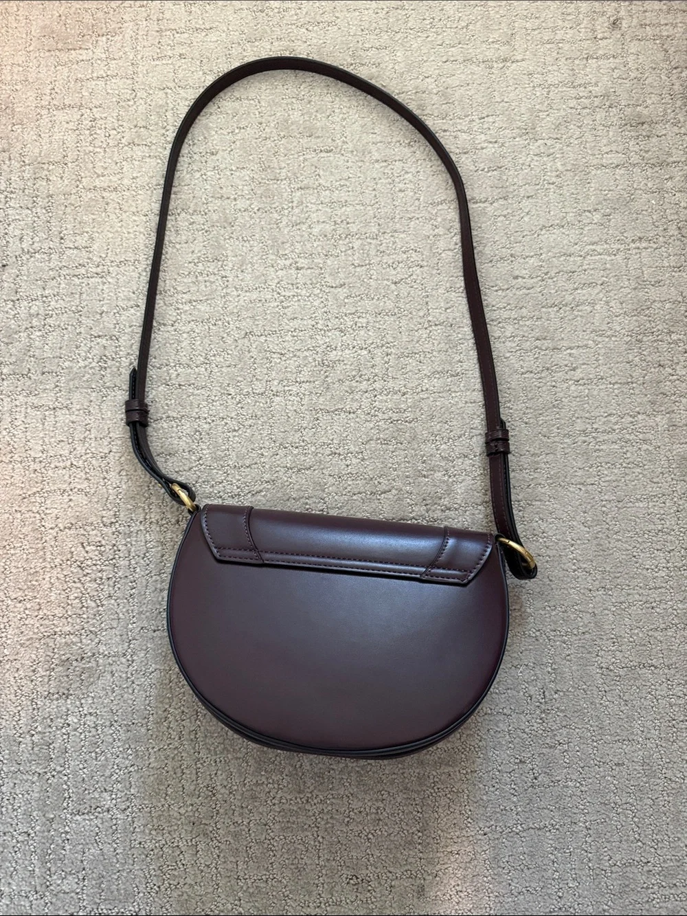 Zara Burgundy Saddle Shoulder Bag with Gold Hardware